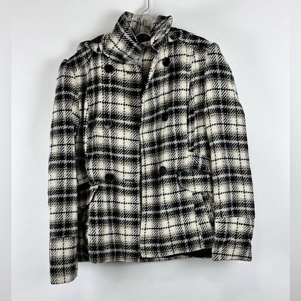 Women's Plaid Pea Coat w/ Hoodie